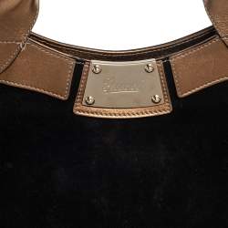 مملوكة مسبقًا حقيبة ساتشل غوتشي جلد وسويدي أسود / ذهبي ميتاليك