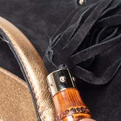 مملوكة مسبقًا حقيبة ساتشل غوتشي جلد وسويدي أسود / ذهبي ميتاليك