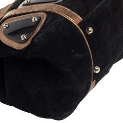 مملوكة مسبقًا حقيبة ساتشل غوتشي جلد وسويدي أسود / ذهبي ميتاليك