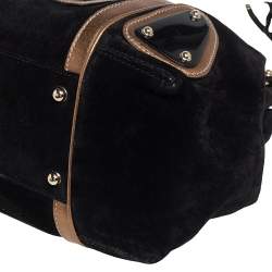 مملوكة مسبقًا حقيبة ساتشل غوتشي جلد وسويدي أسود / ذهبي ميتاليك