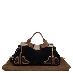 مملوكة مسبقًا حقيبة ساتشل غوتشي جلد وسويدي أسود / ذهبي ميتاليك