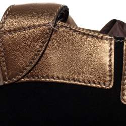 مملوكة مسبقًا حقيبة ساتشل غوتشي جلد وسويدي أسود / ذهبي ميتاليك