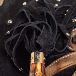 مملوكة مسبقًا حقيبة ساتشل غوتشي جلد وسويدي أسود / ذهبي ميتاليك