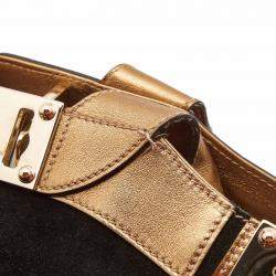 مملوكة مسبقًا حقيبة ساتشل غوتشي جلد وسويدي أسود / ذهبي ميتاليك