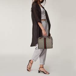 Pre Owned Gucci Beige/Ebony GG Supreme Canvas and Leather Ophidia Boston Bag