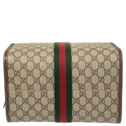 Pre Owned Gucci Beige/Ebony GG Supreme Canvas and Leather Ophidia Boston Bag