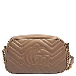 مملوكة مسبقًا Gucci Beige Matelasse Leather Small GG Marmont Shoulder Bag