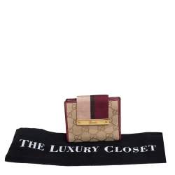 Pre Owned Gucci Beige/Burgundy GG Canvas and Leather Compact Wallet
