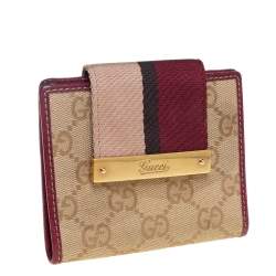 Pre Owned Gucci Beige/Burgundy GG Canvas and Leather Compact Wallet