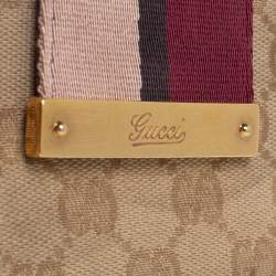Pre Owned Gucci Beige/Burgundy GG Canvas and Leather Compact Wallet