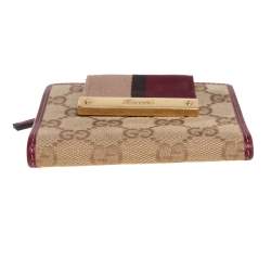 Pre Owned Gucci Beige/Burgundy GG Canvas and Leather Compact Wallet