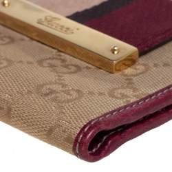 Pre Owned Gucci Beige/Burgundy GG Canvas and Leather Compact Wallet