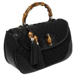 Pre Owned Gucci Black GG Neoprene and Leather Large New Bamboo Tassel Top Handle Bag