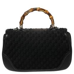 Pre Owned Gucci Black GG Neoprene and Leather Large New Bamboo Tassel Top Handle Bag
