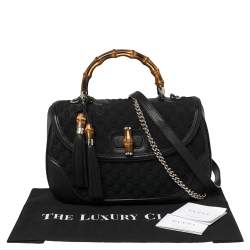 Pre Owned Gucci Black GG Neoprene and Leather Large New Bamboo Tassel Top Handle Bag