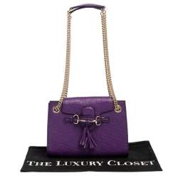 Pre Owned حقيبة كتف غوتشي إيميلي بسلسلة صغيرة جلد غوتشيسيما بنفسجي 