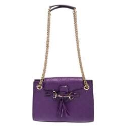Pre Owned حقيبة كتف غوتشي إيميلي بسلسلة صغيرة جلد غوتشيسيما بنفسجي 