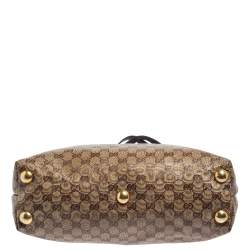 Pre Owned Gucci Beige/Ebony GG Crystal and Leather Large Babouska Vertical Shopping Tote