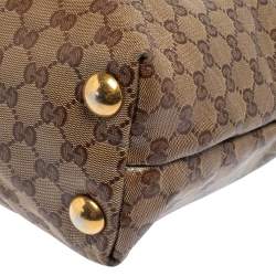 Pre Owned Gucci Beige/Ebony GG Crystal and Leather Large Babouska Vertical Shopping Tote