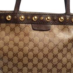 Pre Owned Gucci Beige/Ebony GG Crystal and Leather Large Babouska Vertical Shopping Tote
