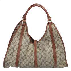 Pre Owned Gucci Beige/Brown GG Supreme Canvas and Leather Large Joy Tote