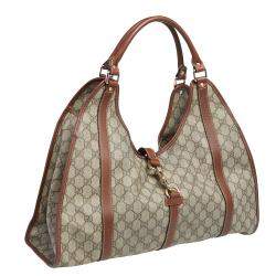 Pre Owned Gucci Beige/Brown GG Supreme Canvas and Leather Large Joy Tote