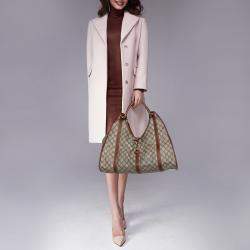 Pre Owned Gucci Beige/Brown GG Supreme Canvas and Leather Large Joy Tote