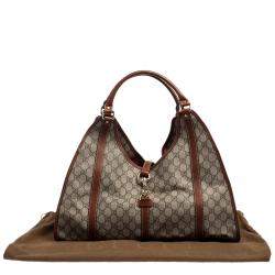 Pre Owned Gucci Beige/Brown GG Supreme Canvas and Leather Large Joy Tote