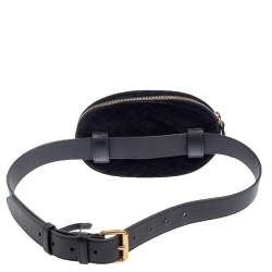Gucci Black Matelassé Velvet and Leather GG Marmont Belt Bag
