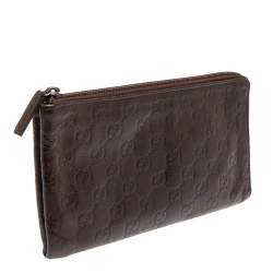 Pre Owned Gucci Dark Brown Guccissima Leather Zip Pouch