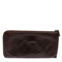 Pre Owned Gucci Dark Brown Guccissima Leather Zip Pouch