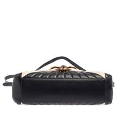 Pre Owned Gucci Black/White Quilted Leather Medium Queen Margaret Bamboo Top Handle Bag