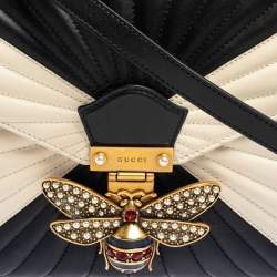 Pre Owned Gucci Black/White Quilted Leather Medium Queen Margaret Bamboo Top Handle Bag