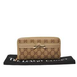 Gucci Beige/Metallic GG Canvas and Leather Mayfair Zip Around Wallet