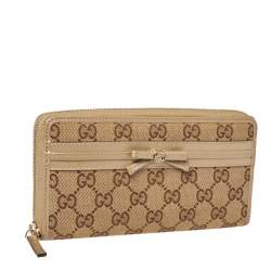 Gucci Beige/Metallic GG Canvas and Leather Mayfair Zip Around Wallet
