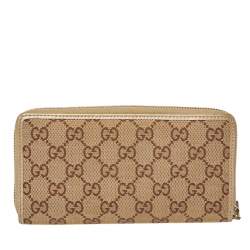 Gucci Beige/Metallic GG Canvas and Leather Mayfair Zip Around Wallet