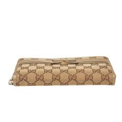 Gucci Beige/Metallic GG Canvas and Leather Mayfair Zip Around Wallet