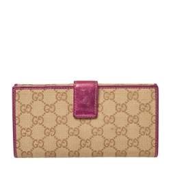 Pre Owned محفظة غوتشي بريت كونتيننتال جلد و كانفاس جي جي وردي ميتاليك و بيج