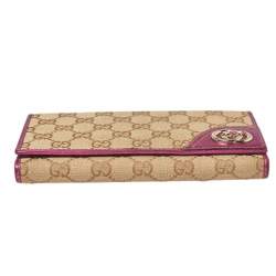 Pre Owned محفظة غوتشي بريت كونتيننتال جلد و كانفاس جي جي وردي ميتاليك و بيج
