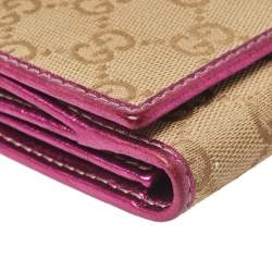 Pre Owned محفظة غوتشي بريت كونتيننتال جلد و كانفاس جي جي وردي ميتاليك و بيج