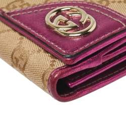 Pre Owned محفظة غوتشي بريت كونتيننتال جلد و كانفاس جي جي وردي ميتاليك و بيج