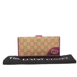 Pre Owned محفظة غوتشي بريت كونتيننتال جلد و كانفاس جي جي وردي ميتاليك و بيج