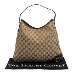 مملوكة مسبقًا Gucci Brown/Beige GG Canvas and Leather Trim New Britt Hobo