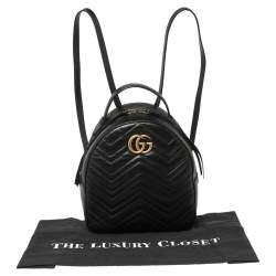 Pre Owned Gucci Black Matelassé Leather GG Marmont Backpack