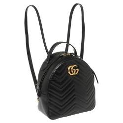 Pre Owned Gucci Black Matelassé Leather GG Marmont Backpack
