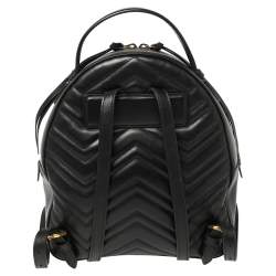 Pre Owned Gucci Black Matelassé Leather GG Marmont Backpack