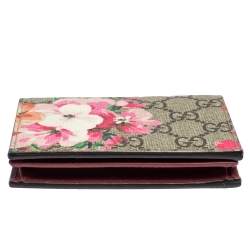 Pre Owned Gucci Beige/Pink GG Supreme Canvas Blooms Card Case