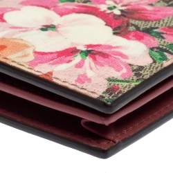 Pre Owned Gucci Beige/Pink GG Supreme Canvas Blooms Card Case