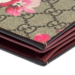 Pre Owned Gucci Beige/Pink GG Supreme Canvas Blooms Card Case