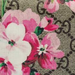 Pre Owned Gucci Beige/Pink GG Supreme Canvas Blooms Card Case